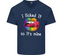 Lgbt I Licked It So Its Miniera Gay Pride Giorno Uomo Scollo A V Cotone T-Shirt