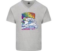 Lgbt Live With Pride Unicorn Gay Consapevolezza Uomo Scollo A V Cotone T-Shirt