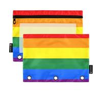 Lgbt Pride - Astuccio per matite con bandiera arcobaleno per raccoglitori a 3 anelli, con cerniera, astuccio per matite, penne, scuola, ufficio, 24,9 x 18 cm, confezione da 2