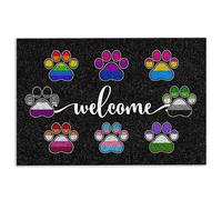 LGBT Zerbino Lgbtq Lgbt All Are Welcome Here Cane Gatto Zampa Arcobaleno Orgoglio Mese Benvenuto Zerbino Divertente Zerbino Bagno Cucina Portico Anteriore Tappeti Ingresso 40 x 60 cm