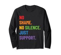 LGBTQ Ally Pride Design - No Shame No Silence Just Support Maglia a Manica