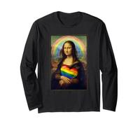 LGBTQ Arcobaleno Monna Lisa Cuore Orgoglio per L'uguaglianza Maglia a Manica
