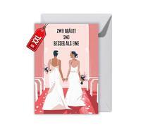 LGBTQ+ Biglietto di nozze - "Due spose sono meglio di una" - Amorevole biglietto pieghevole per matrimonio per coppia lesbica dello stesso sesso celebrare l'amore con busta (XXL DIN A4)