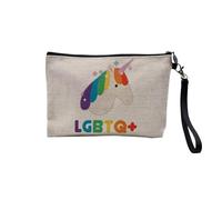 LGBTQ Pride Gay Lesbico Ally Trans Gay - Astuccio per trucco in tela effetto lino, astuccio da toeletta, portamonete, Unicorno Lgbtq+, 23.5 x 15 cm, Astuccio per il trucco