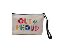 LGBTQ Pride Gay Lesbico Ally Trans Gay - Astuccio per trucco in tela effetto lino, astuccio da toeletta, portamonete, Out And Proud, 23.5 x 15 cm, Astuccio per il trucco