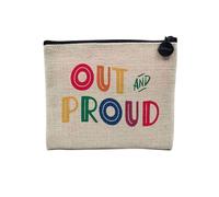 LGBTQ Pride Gay Lesbico Ally Trans Gay - Astuccio per trucco in tela effetto lino, astuccio da toeletta, portamonete, Out And Proud, 15 x 10 cm, Astuccio per il trucco
