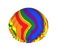 Lgbtq Pride Mouth Arcobaleno Gay Cuffia da doccia da donna Cappucci per capelli lunghi riutilizzabili con fascia elastica Cappello da doccia a doppio strato per adulti Bambini