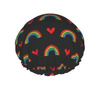 Lgbtq Pride Mouth Arcobaleno Gay Cuffia da doccia da donna Cappucci per capelli lunghi riutilizzabili con fascia elastica Cappello da doccia a doppio strato per adulti Bambini