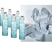 LGC Bundle | 12 bottiglie Bormioli Rocco Oriente in blu, con chiusura a leva, 1 litro + 1 panno asciutto in microfilamento