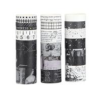 LGEGE 20 rotoli Washi Tape Set, 25/20/15/10/5 mm di larghezza, bianco e nero, stile gotico, nastro adesivo decorativo per scrapbooking, fai da te, scrapbooking, confezioni regalo, diario