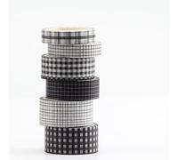 LGEGE 6 rotoli Washi Tape Set griglia, larghezza 20/15/10 mm, trama a quadri, colore bianco e nero, per scrapbooking, decorazioni per scrapbooking, confezioni regalo, diari, pianificatori