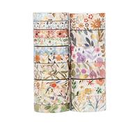 LGEGE Set di 18 rotoli di Washi Tape nastro floreale, larghezza 7,5/15 mm, motivo fiori colorati, stampa in lamina d'oro,adesivo giapponese per scrapbooking, diario proiettile, confezione regalo(3 m)