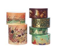 LGEGE Set di 6 rotoli di nastro Washi Tape Set a tema autunnale, larghezza 15/20/25/40 mm, motivo a forma di farfalla con albero appassito, nastro adesivo decorativo per scrapbooking,proiettile (3 m)