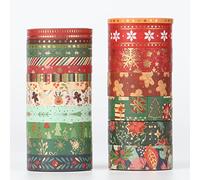 LGEGE Washi Tape Set 21 rotoli - 15/10/5/3 mm di larghezza, elemento di Natale con blocco dell'oro, fiocco di neve, pupazzo di neve albero di Natale, alce regalo, nastro adesivo giapponese (5 m)