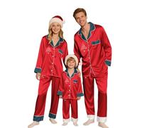 Lggwunsi Pyjama De Noel Couple - Pyjama Noël Femme Homme Souple Soie Ensemble Pyjamas de Noel Famille Enfant Hiver Assorti Manches Longues avec Imprimé pour Père Mère Fille et Couple,L