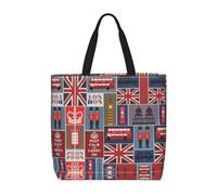 LGHDFYO Borsa tote economica con simboli dell'Inghilterra, 40 x 40 cm, leggera, grande, riutilizzabile, per la spesa, nero, Taglia unica