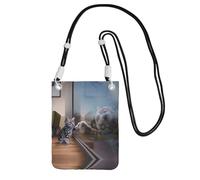 LGHHGY Borsa a tracolla nera con stampa animalier gatto e tigre riflessa, perfetta per pendolari, shopping e attività all'aperto, Nero , Taglia unica