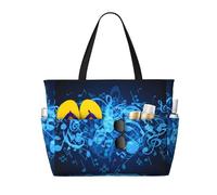 LGHHGY Borsa da viaggio da spiaggia con stampa di stelle blu brillanti di grande capacità, leggera e resistente, perfetta per le vacanze e l'uso quotidiano, Note musicali blu., Taglia unica