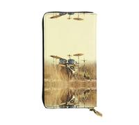 LGHHGY Portafoglio da donna in pelle con stampa polpo dorato Slimfold - Elegante portafoglio a tre ante a pochette lunga con tasca portamonete, Musica Drum in Field, Taglia unica