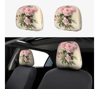 LGHHGY Set di 2 copri poggiatesta per auto, universale, rosa, vintage, con stampa di rose, morbidi ed elastici, per furgoni, SUV, camion