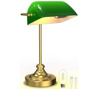 LGMCF Lampada da tavolo da banchiere con base color bronzo antico, paralume in vetro verde e interruttore a corda per casa e ufficio