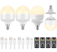 LGMCF Lampadina ricaricabile, E14, dimmerabile, con gancio nascosto e telecomando, 10W, 3 colori, con funzione per campeggio, luce di emergenza con magnetico, 4 unità