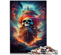 LGNBTGM Puzzle Colorato Teschio Psichedelico Nave Pirata 1000 Pezzi per Adulti, Puzzle in Legno con Poster Abbinato e Foglio Curiosità, 50 x 75 cm