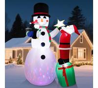 Lgnitek Decorazione Natale Gonfiabile da Esterno, 8FT/244CM Neve Gigante Con Babbo Natale e Pinguino con LED Rotanti, Adatto per interni ed esterni, giardino, prato e cortile