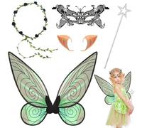 LGQHCE Set di ali da fata, con ali da fata e bacchetta, ghirlande di fiori, orecchie da elfo e maschera da farfalla, per adulti, donne, bambini, giochi di ruolo, Halloween, feste a tema, compleanni