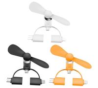 LGWJHCY 3PCS mini ventole per telefono cellulare, mini ventilatore USB portatile 3 in 1 per telefono Android/telefono USB tipo C e altro ancora, ventilatore tascabile (Nero, bianco, arancione)