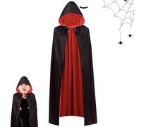 LGWJHCY Halloween Vampiro Mantello, Unisexe Rosso e Nero Mantello Vampiro, Mantello Nero Rosso Double Face con Cappuccio, Cosplay Doppia Faccia Mantello per Bambini e Adulti-120cm