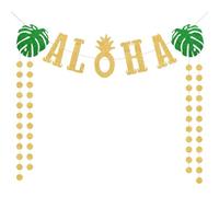 LGWJHCY Hawaii Aloha Banner Golden Glitter Tropical Turtle Leaves & Golden Glitter Polka Dot Garland, Hawaii Tropical Luau Beach Summer Party Decoration
