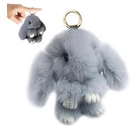 LGWJHCY Portachiavi con coniglietto in peluche,Simpatico peluche coniglietto portachiavi con pompon decorazione per Pasqua bambini ragazze (grigio)