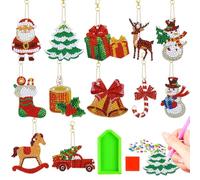 LGZIN 12 Pezzi 5D Diamond Painting Portachiavi Natale, DIY Pittura Diamante Portachiavi Natale, Diamond Painting Natalizi Pendenti, Adesivi per Pittura per Ciondoli Nataliziper Bambini, Principianti