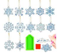 LGZIN 12 Pezzi 5D Diamond Painting Portachiavi Natale, DIY Pittura Diamante Portachiavi Natale, Fiocco di Neve Diamond Painting Natalizi Pendenti per Bambini, Principianti e Adulti