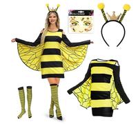LGZIN Costume da api da donna, costume da ape, per adulti, costume da api Carnaval con cerchietto per capelli, maniche e tatuaggi sul viso, accessorio per Carnevale Halloween Dress Up cosplay (XL)