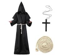 LGZIN Costume da Monaco Medievale, Sacerdote Accappatoio Frate Medieval Rinascimentale, da Prete Con Collana a Croce, Cosplay Rinascimentale per Halloween (M)