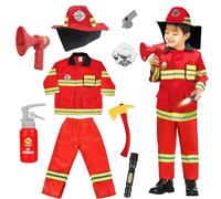LGZIN Costume da Pompiere per Bambini, Pompiere Giochi di Ruolo Costume, Accessori per Costumi da Vigile del Fuoco, Costume Vigile del Fuoco per Bambini Carnevale Halloween 3 4 5 6 7 8 Anni