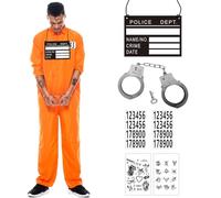 LGZIN Costume da Prigioniero, Tuta Carcerato Arancione Uomo Donna avec Accessoires, Costume da Detenuto, Adults Prisoners Convict Costume per Festa a Tema, Carnevale, Halloween (L)