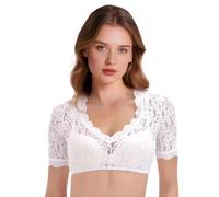 LGZIN Dirndl Camicetta da Donna, Dirndl Bianco a Maniche Corte, Dirndl Camicetta Tradizionale in Pizzo con Scollo a V, Dirndl Bianca Tops Blusa per Costume Tradizionale Bavarese Oktoberfest -L