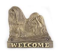 Lhasa Apso - cartello per porta con un cane, targa di benvenuto in ottone, carte