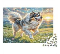 Lhasa Apso - Cartone rigido - Incrocio di Husky che corre nel prato di margherite all’alba - Puzzle classico - Regalo da collezione Secret Santa - 38x26cm/1000 pezzi