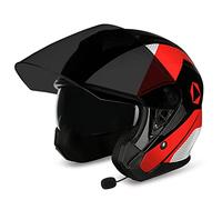 LHBM Casco Moto Jet Bluetooth Integrato Mezzo Casco,Vintage Scooter Jet Helmets ECE Omologato,con Occhiali Visiera Sole a Scomparsa con Microfono Speaker per Donna e Uomo Adulto D,M=57-58cm
