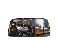 LHBWCVN Astuccio per matite a forma di treno con locomotiva a vapore, astuccio per matite di grande capacità, borsa per penne estetica, borsa per trucco in pelle per donne e uomini, borsa da toeletta