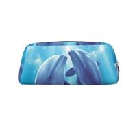 LHBWCVN Astuccio per matite con delfini innamorati, astuccio per matite di grande capacità, borsa per penne estetica, borsa per il trucco in pelle per donne e uomini, borsa da toeletta da viaggio con