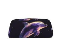 LHBWCVN Astuccio per matite con delfino glitterato di grande capacità, borsa per penne estetica, borsa per il trucco in pelle per donne e uomini, borse da toeletta da viaggio con cerniera, borsa per