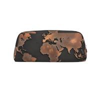 LHBWCVN Astuccio per matite con mappa del mondo, di grande capacità, in pelle, per donne, uomini, articoli da toeletta da viaggio, con cerniera, portamonete, Argento, Taglia unica