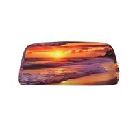 LHBWCVN Bella spiaggia tramonto Astuccio per matite di grande capacità Astuccio per penne estetiche Borsa per il trucco in pelle per donne uomini Borse da toilette da viaggio con cerniera Borsa