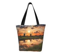 LHBWCVN Bella vista dei Paesi Bassi Tote Bag per le donne Top-Handle Borsa Grande Spalla Hobo Borse Casual Borsa Estetica Shopping Bag Riutilizzabile Borsa della spesa Borsa da lavoro Cerniera Borsa