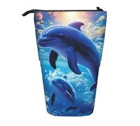 LHBWCVN Borsa per cosmetici con delfini carini, astuccio telescopico, portamatite portatile, grazioso astuccio per matite in piedi, per donne e uomini, portamonete da viaggio